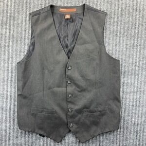 Perry Ellis Mens Charcoal Gray Vest Large Button Front V-Neck Polyester Blend
